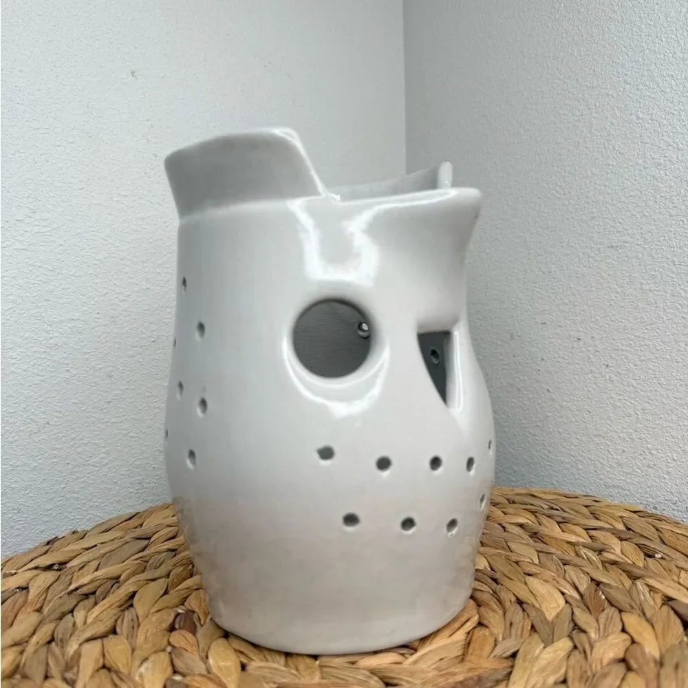 MA Hadley Owl Luminary White Ceramic Candle Holder Animal Clay Handcrafted Light